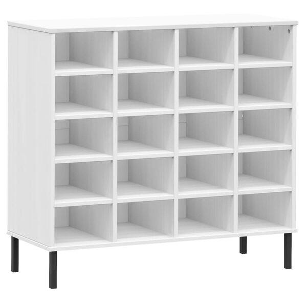 vidaXL skoreol med metalben OSLO 95x35x86 cm massivt træ hvid