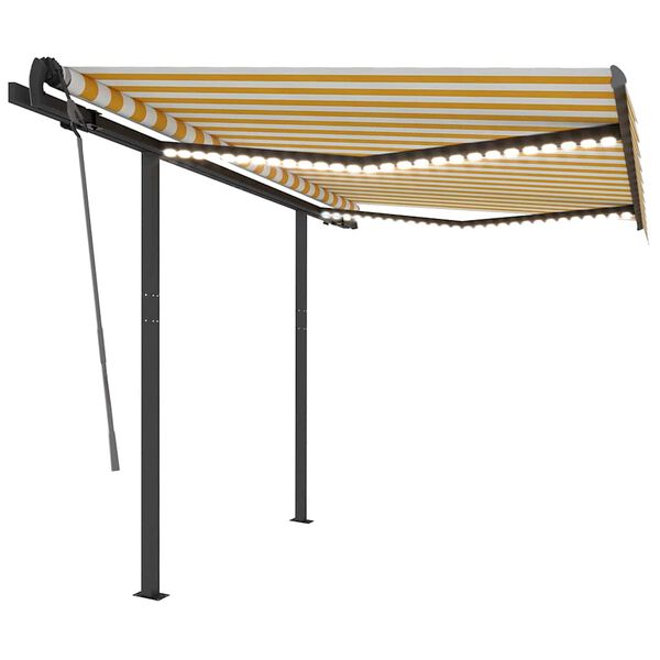 vidaXL markise m. LED-lys 3,5x2,5 cm manuel betjening gul og hvid