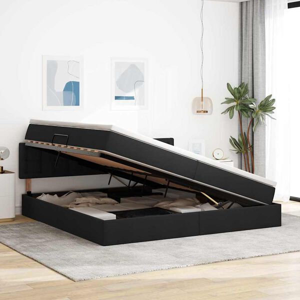 vidaXL Seng med opbevaring og LED med madras Sort 200 x 200 cm Stof