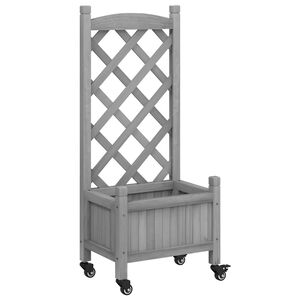 vidaXL plantekasse med espalier og hjul massivt fyrretr&aelig; gr&aring;