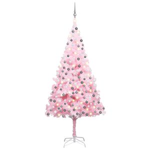 vidaXL kunstigt juletr&aelig; med lys og kugles&aelig;t 210 cm PVC lyser&oslash;d