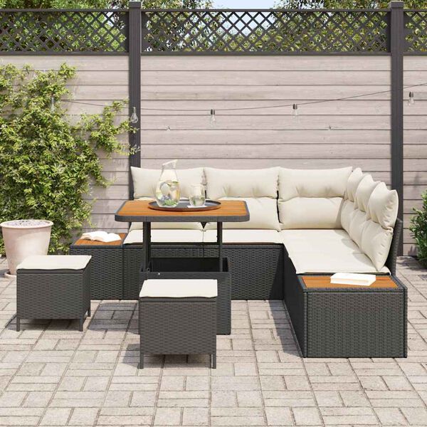vidaXL Havesofa S&aelig;t 8 pcs Sort polyrattan