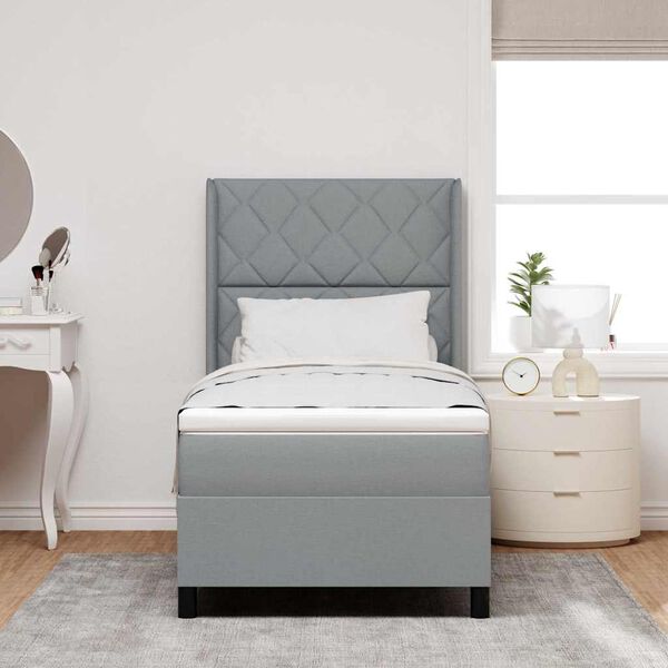 vidaXL LED Box Spring Bed med madras Lysegr&aring; 100 x 200 cm Stof