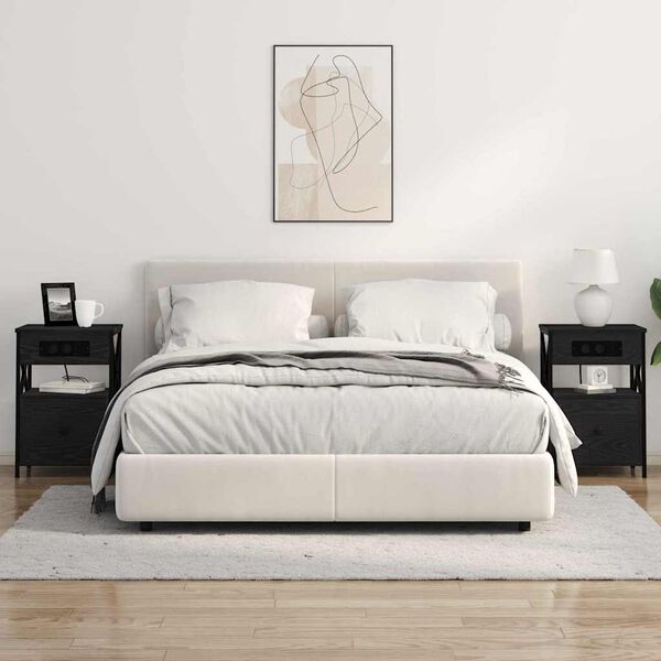 vidaXL Natskab 2 pcs Sort eg 40 x 31 x 60 cm Konstrueret tr&aelig;