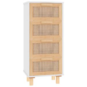 vidaXL sk&aelig;nk 40x30x90 cm massivt fyrretr&aelig; og naturlig rattan hvid