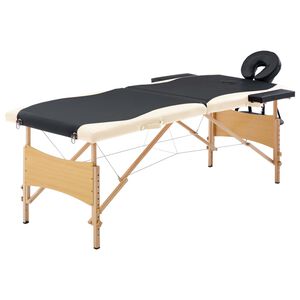 vidaXL sammenfoldeligt massagebord med tr&aelig;stel 2 zoner sort og beige
