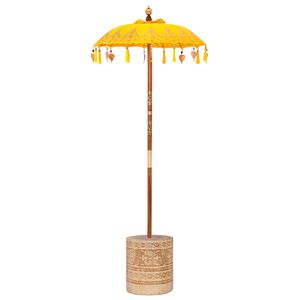 vidaXL Balinesisk parasol med base Gul 95 x 95 x 260 cm