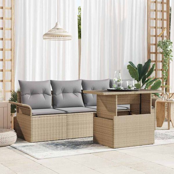 vidaXL Havesofa S&aelig;t med pude med opbevaring 5 pcs Beige Poly Rattan