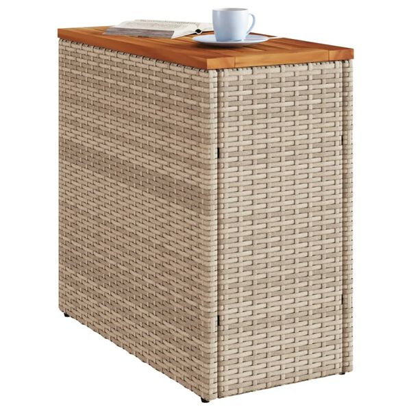 vidaXL havebord med trætop 58x27,5x55 cm polyrattan beige