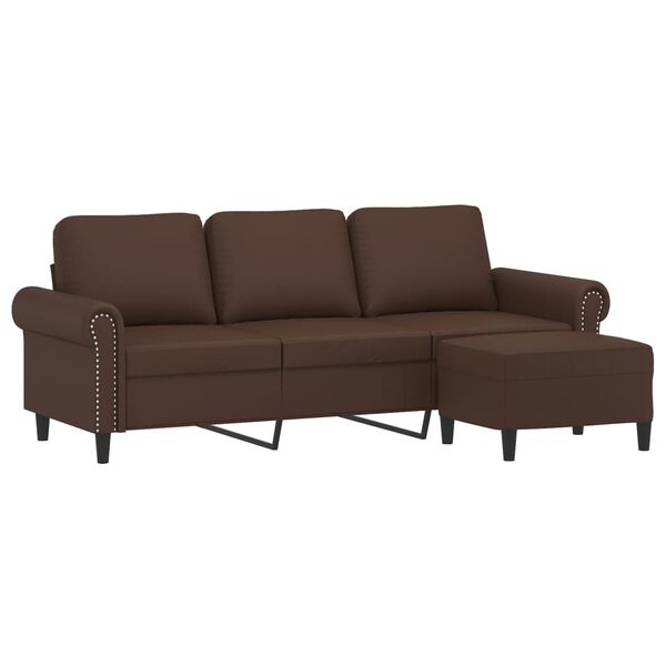 vidaXL 3-personers sofa med fodskammel 180 cm kunstl&aelig;der brun