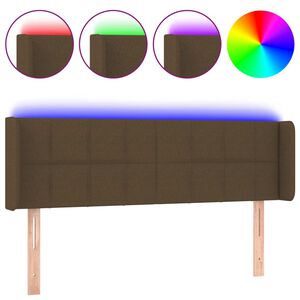 vidaXL sengegavl med LED-lys 147x16x78/88 cm stof m&oslash;rkebrun