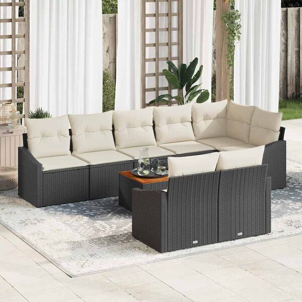 vidaXL Havesofa S&aelig;t med pude 9 pcs Sort polyrattan
