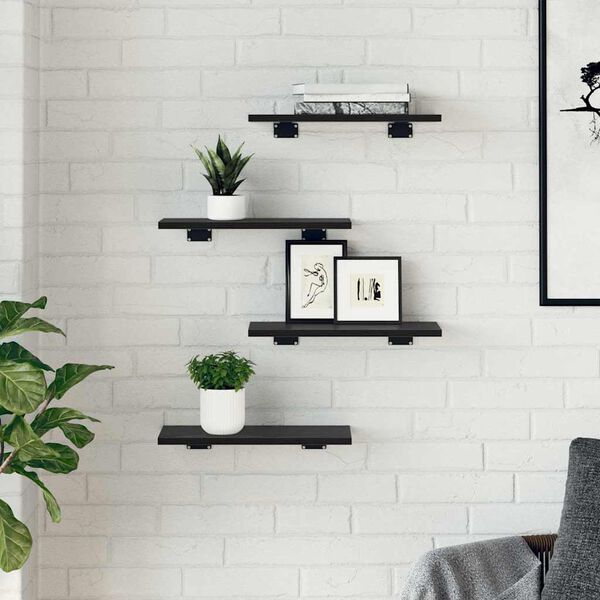 vidaXL Boghylde Br&aelig;t 4 pcs Sort 40 x 20 x 1,5 cm Konstrueret tr&aelig;