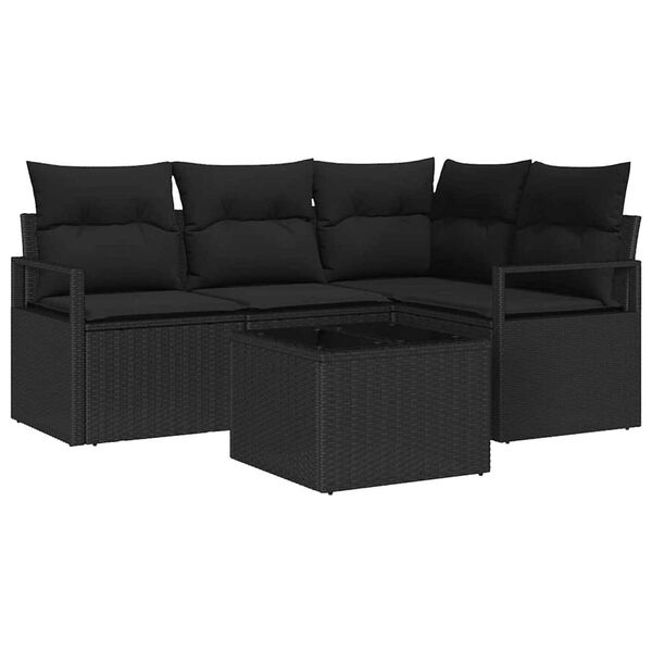 vidaXL Sofa S&aelig;t med pude med opbevaring 5 pcs Sort polyrattan