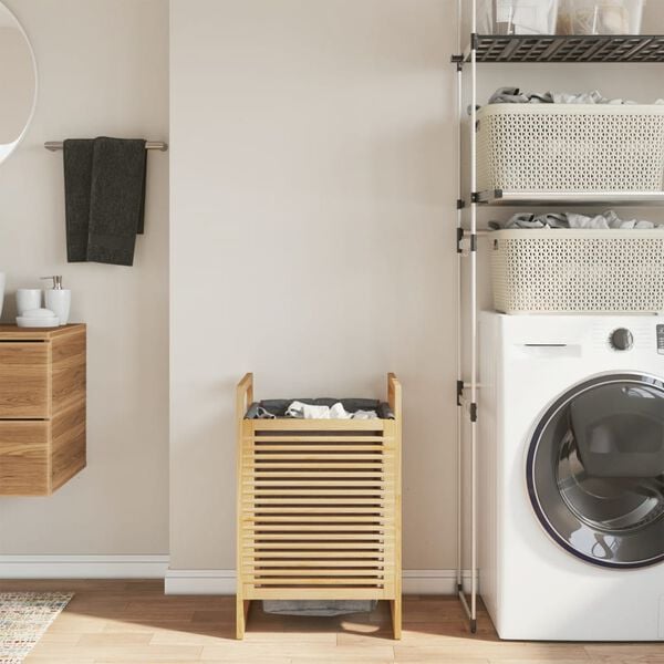 vidaXL vasketøjskurv med grå pose 32x30x36,5 cm bambus