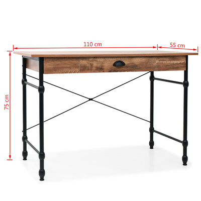 vidaXL skrivebord med skuffe 110 x 55 x 75 cm egetræsfarve