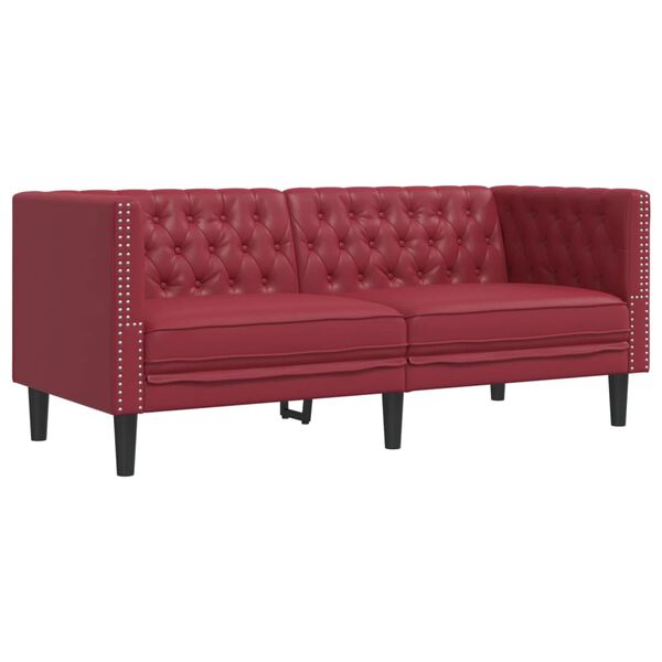 vidaXL 2-personers Chesterfield-sofa kunstlæder vinrød