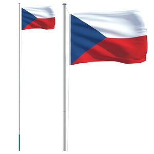 vidaXL Tjekkiet flag og flagstang 6,08 m aluminium