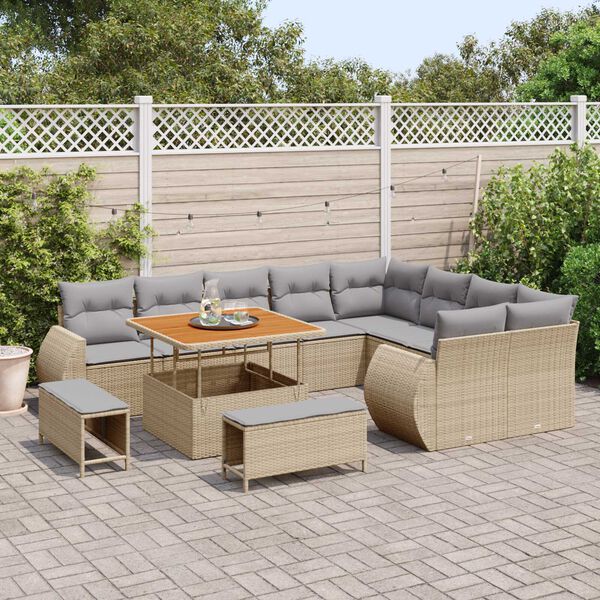 vidaXL Havesofa S&aelig;t 12 pcs Beige polyrattan