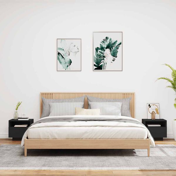 vidaXL sengeborde 2 stk. med LED-lys 40x39x37 cm sort