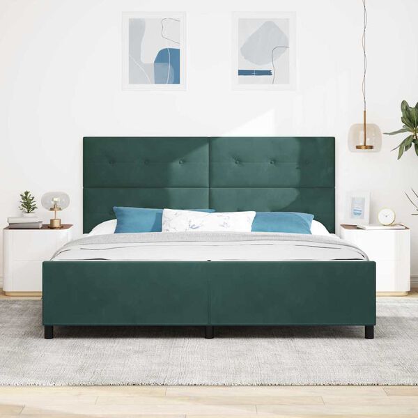 vidaXL Box spring seng med hovedg&aelig;rde M&oslash;rkegr&oslash;n 200 x 200 cm Fl&oslash;jl