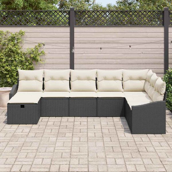 vidaXL Havesofa S&aelig;t med pude 8 pcs Sort 55 x 62 x 69 cm Poly rattan