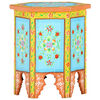 vidaXL h&aring;ndmalet sidebord 38x33x42 cm massivt mangotr&aelig; flerfarvet