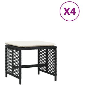 vidaXL haveskammel med hynder 4 stk. 41x41x36 cm polyrattan sort