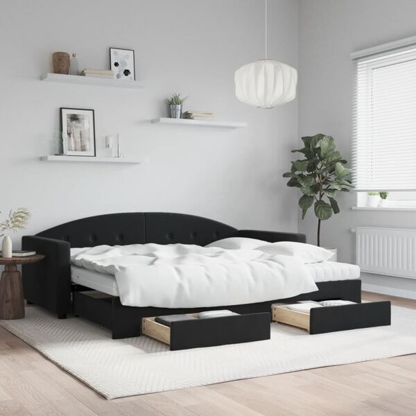 vidaXL daybed med udtr&aelig;k og skuffer 90x200 cm velour sort