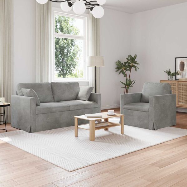 vidaXL Sofa S&aelig;t 2 pcs Lysegr&aring; 158 x 78 x 80 cm Fl&oslash;jl