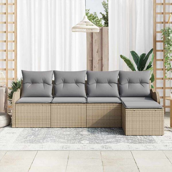 vidaXL Havesofa S&aelig;t 5 pcs Beige polyrattan