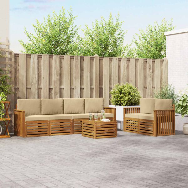 vidaXL Udend&oslash;rs sofagruppe 7 pcs Naturlig og Beige Massivt Akacietr&aelig;