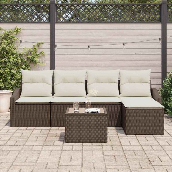 vidaXL Sofa S&aelig;t med pude 6 pcs Brun polyrattan