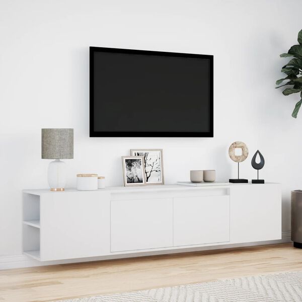 vidaXL væghængt tv-bord med LED-lys 180x31x39,5 cm hvid