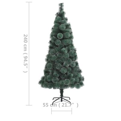 vidaXL kunstigt juletræ med lys og juletræsfod 240 cm PET grøn