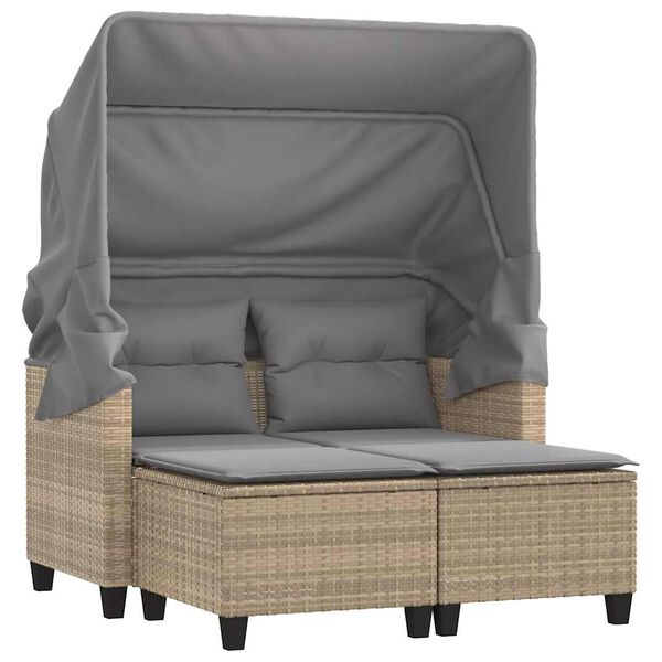 vidaXL 2-personers havesofa med baldakin og skamler polyrattan beige