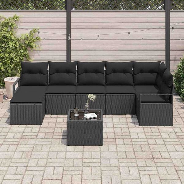 vidaXL Sofa S&aelig;t med pude med opbevaring 8 pcs Sort polyrattan