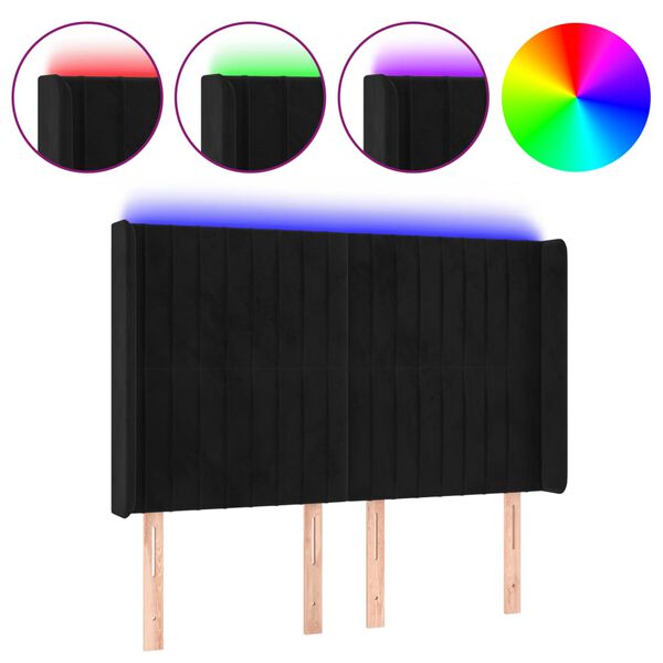 vidaXL sengegavl med LED-lys 147x16x118/128 cm fløjl sort