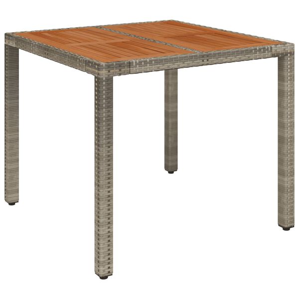 vidaXL havebord med træplade 90x90x75 cm polyrattan grå