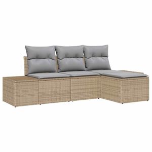 vidaXL Havesofa S&aelig;t med pude 4 pcs Beige og lys gr&aring; polyrattan