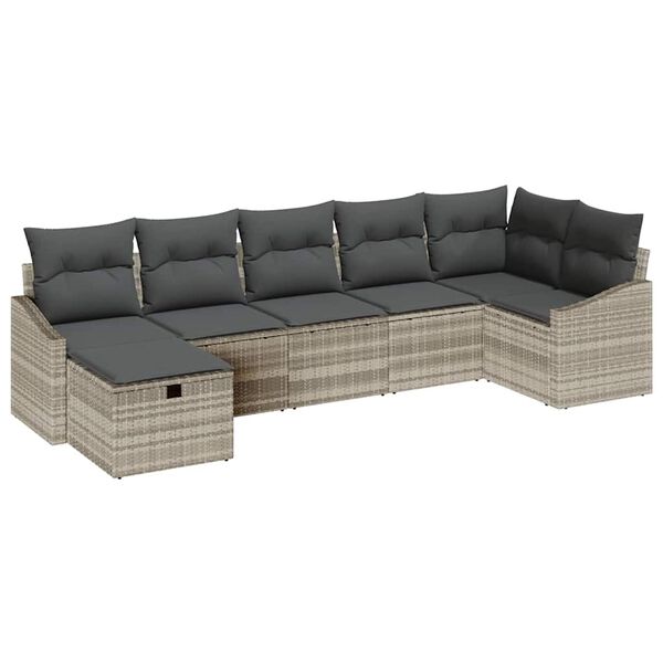 vidaXL Havesofa Sæt med pude 7 pcs Lysegrå 55 x 62 x 69 cm Poly rattan