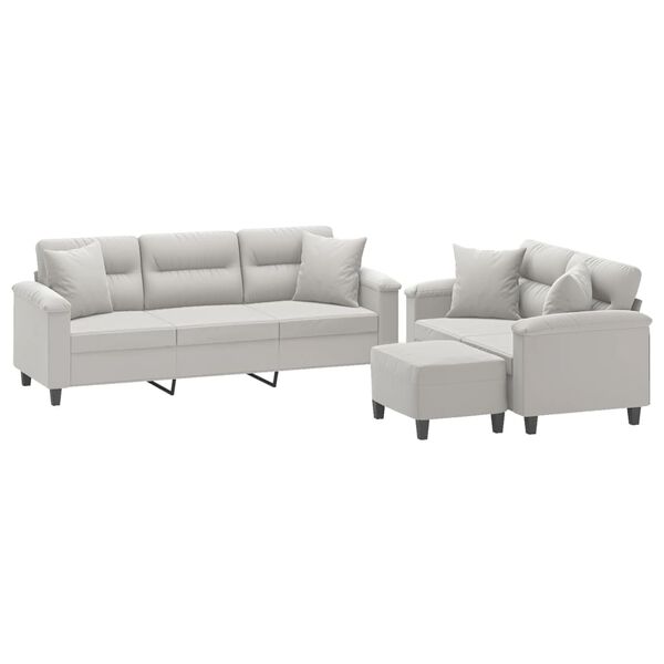 vidaXL sofas&aelig;t 3 dele med puder mikrofiberstof lysegr&aring;