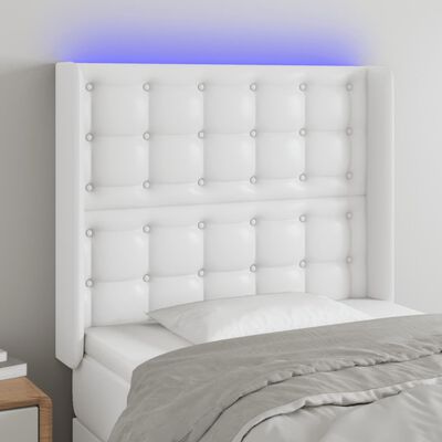 vidaXL sengegavl med LED-lys 83x16x118/128 cm kunstlæder hvid