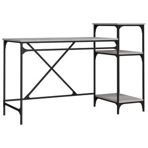 vidaXL skrivebord 135x50x90 cm konstrueret tr&aelig; og jern gr&aring; sonoma-eg