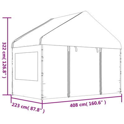 vidaXL pavillon med tag 4,08x2,23x3,22 m polyethylen hvid
