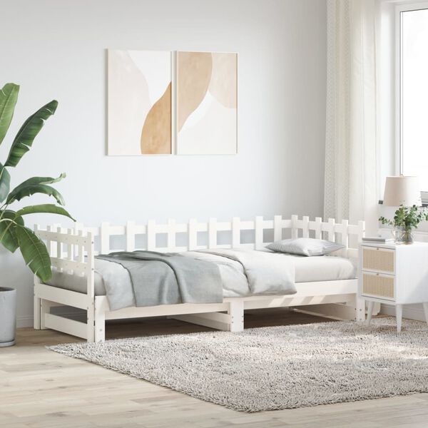 vidaXL daybed med udtræk 2x(90x190) cm massivt fyrretræ hvid