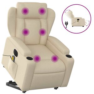 vidaXL elektrisk massagestol med l&oslash;ftefunktion cremefarvet
