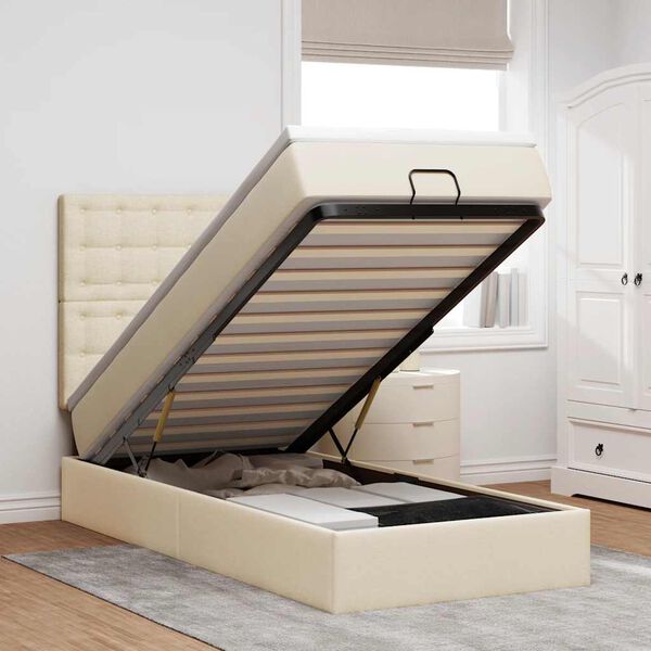 vidaXL osmannisk sengeramme med madras 90x190 cm stof cremefarvet