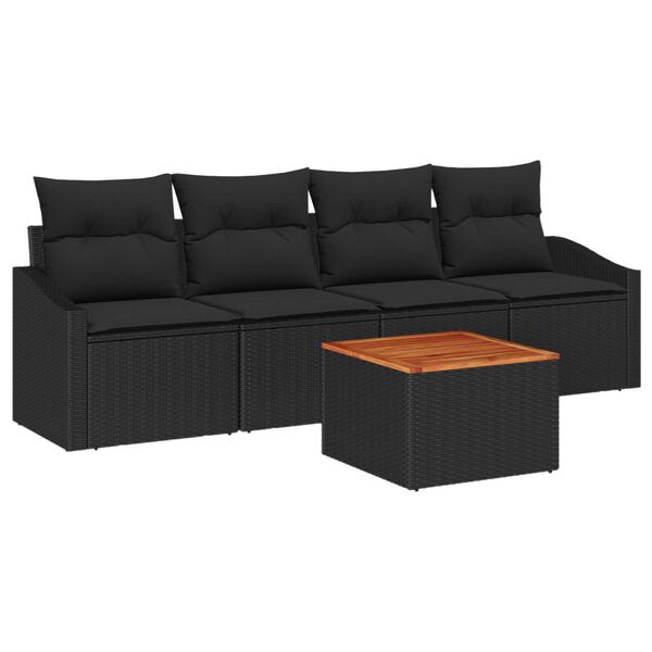 vidaXL Havesofa S&aelig;t med pude 5 pcs Sort polyrattan