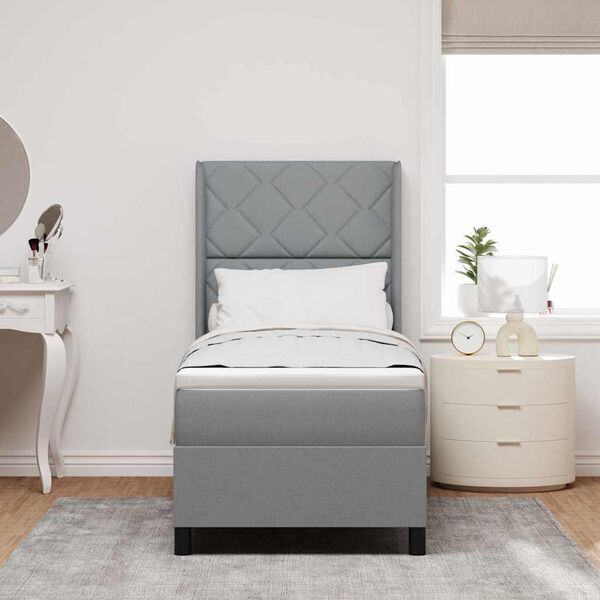 vidaXL Box spring seng med madras Lysegrå 90 x 190 cm Stof